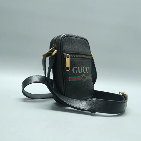 GUCCI Print Black Leather Shoulder Bag 801-012125 - Picture 3 of 12